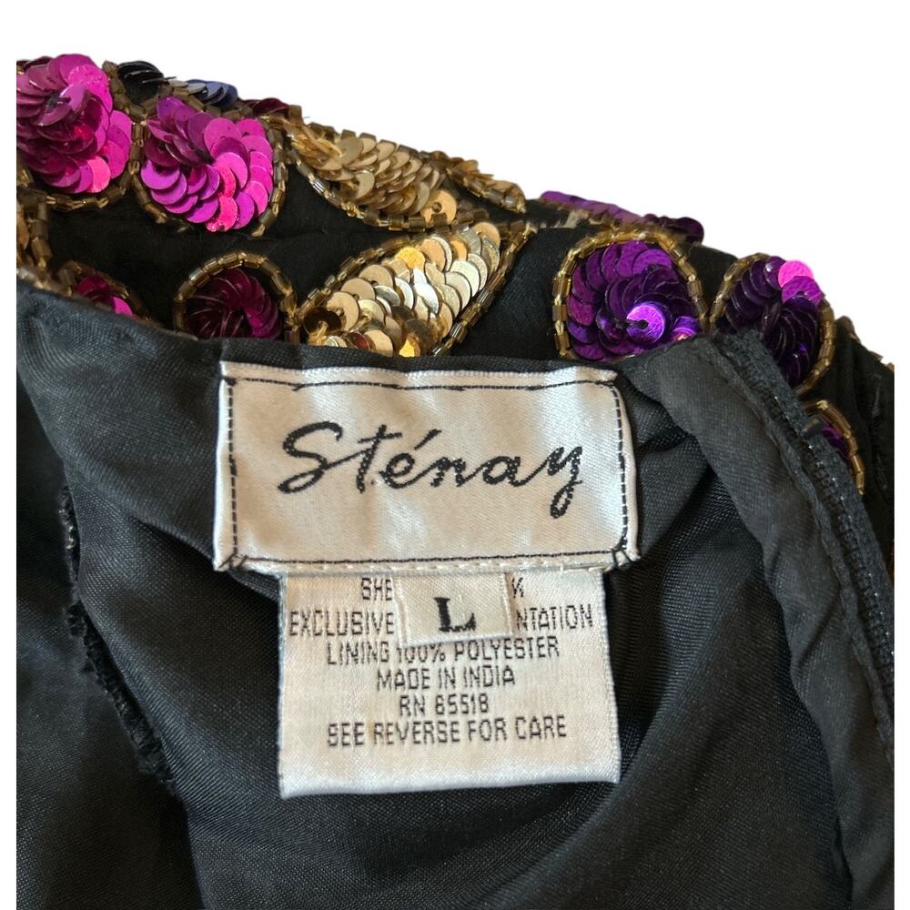 Vintage Stenay Large 100%‎ Silk Fully Beaded Sequined Party Evening Midi Dress - Picture 6 of 7